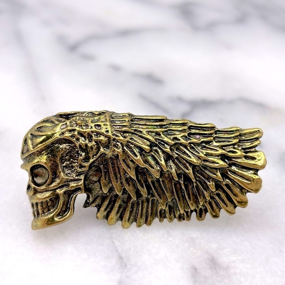 Antique Gold Tone SKULL Duo‎ Finger/Knuckle Ring - Picture 1 of 4